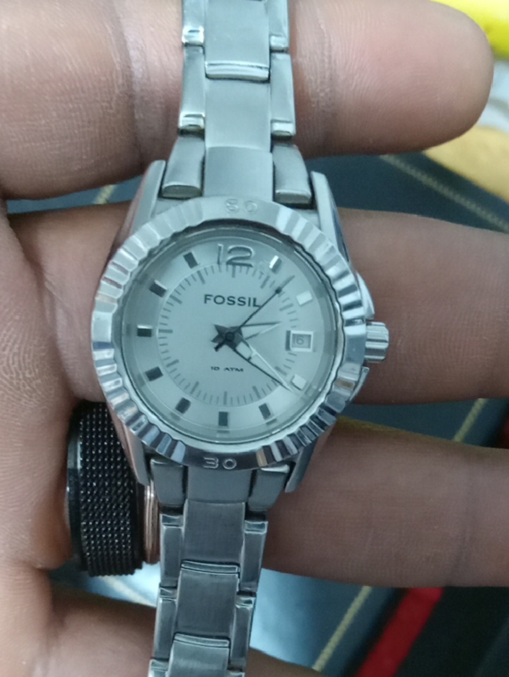 Fossil Ladies Datejust Stainless Steel Bracelet Watch with Silver Dial